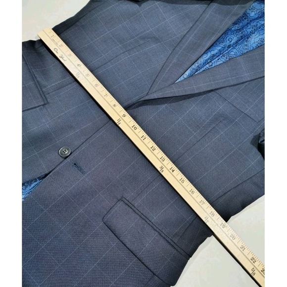 Tallia 2 Piece Suit Mens 40R Wool 36x32 Blue Windowpane Plaid Flat Front - Picture 9 of 16